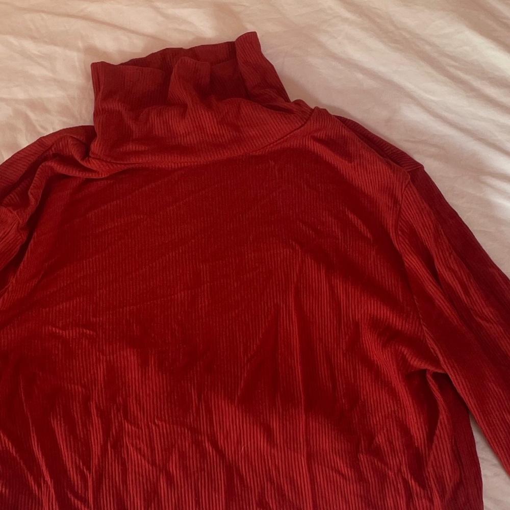 UO Amelie Long Sleeve Turtleneck Top Orange/Red Size M